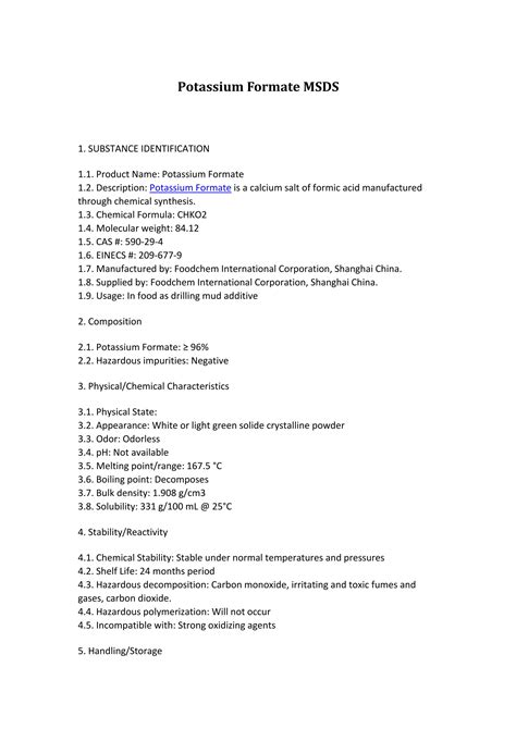 Potassium formate msds | PDF