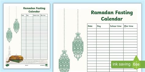 Ramadan Fasting Calendar - Twinkl - KS2 (teacher made)