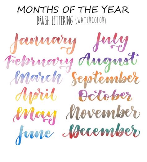 Months of the Year Clip Art Set, Word Art Clip Art, Brush Letterings, Days of the Week, Digital ...