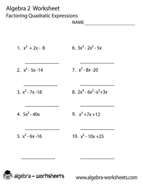 Quadratic Formula Worksheets Algebra 2