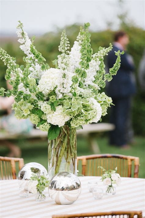 Green and White Tall Floral Centerpiece