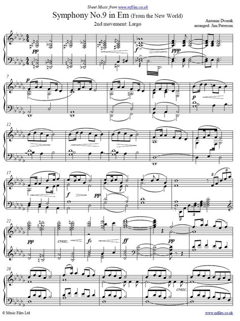 Largo from Dvorak's New World Symphony, arranged for piano by Jim Paterson | Hymn sheet music ...