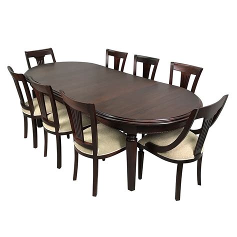 Solid Mahogany Wood Oval Extension Dining Set 2.5m Table 8 Chairs ...
