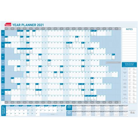 SASCO WALL YEAR PLANNER STANDARD 610 X 870mm (2025) - Melbourne Office Supplies