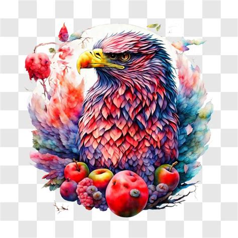 Download Colorful Painting of Eagle with Fruit and Flowers PNG Online ...