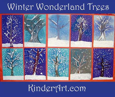 Winter Wonderland Covered Trees Art Lesson Plan: Painting for Kids - KinderArt