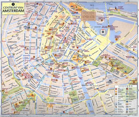 Large tourist map of central part of Amsterdam city | Vidiani.com ...