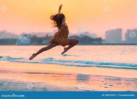 Adorable Happy Little Girl on White Beach at Sunset. Stock Image - Image of coast, playful ...