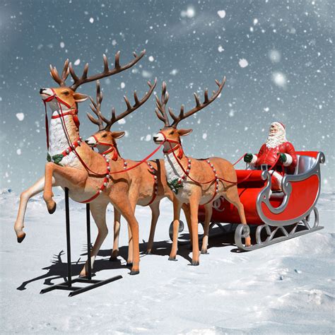 Deluxe two seater Sleigh, Santa & Three Reindeer Décor Set Display 132 In