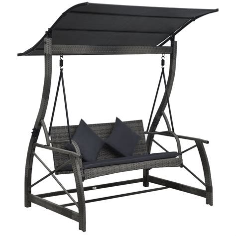 vidaXL 3-seater Garden Swing Bench with Canopy Poly Rattan Gray ...