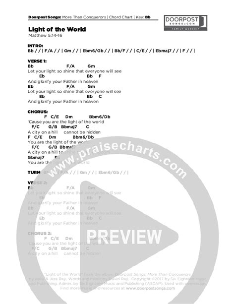 Light Of The World Chords PDF (Doorpost Songs / Dave and Jess Ray) - PraiseCharts