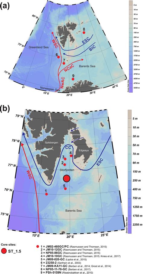 The modern oceanography of the study area (a) and the location of the ...