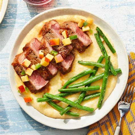 MasterChef Seared Steak over Goat Cheese Polenta with Jalapeño-Peach Salsa | Recipe | Peach ...