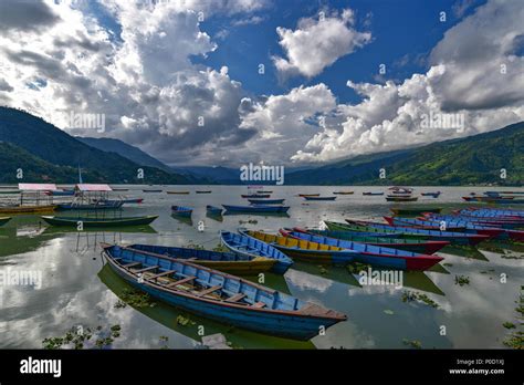 Boats on Fewa Lake, Pokhara, Nepal Stock Photo - Alamy