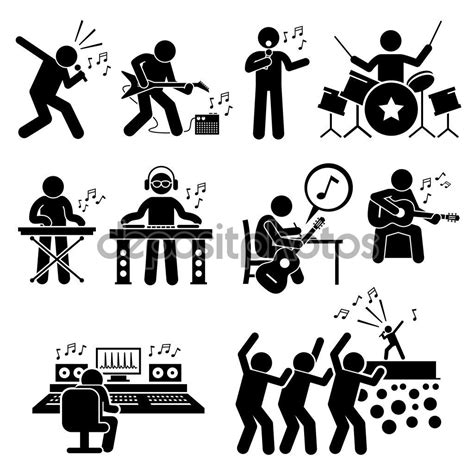 Rock Star Musician Music Artist with Musical Instruments Stick Figure ...