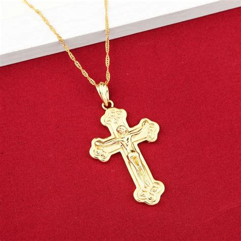 Gold Cross Pendant Necklace Gold Color Women Men Jewelry Religious Cross Necklace-in Pendants ...