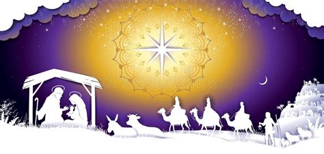 White Silhouette Nativity Scene on Bethlehem Stock Illustration ...