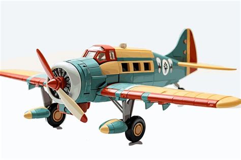 Premium Vector | Vintage old yellow blue fighter plane toy isolated with a white background