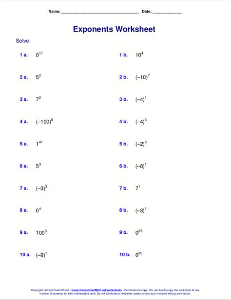 Negative Exponent Practice Worksheet