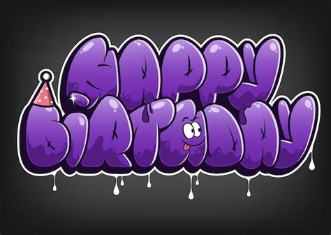 Premium Vector | Happy birthday lettering in bubble graffiti style