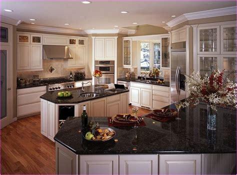 antique white cabinets black granite countertops - Google Search | Antique white kitchen ...