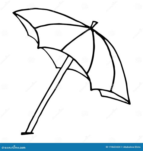 Black and White Open Beach Umbrella, Sketch Style Vector Illustration ...