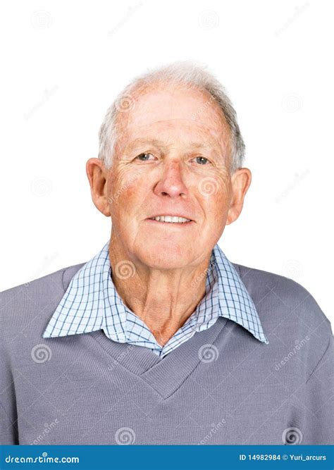 Stock Photo: Portrait of a retired old man smiling on white. Image: