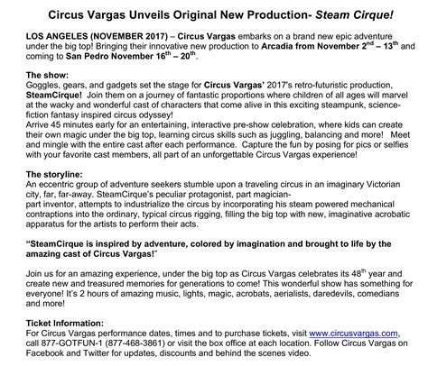 Circus Vargas Presents Steam Cirque - Easy Reader News