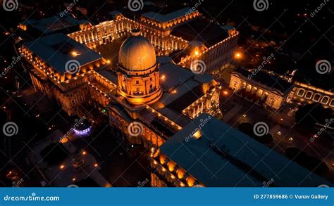 Aerial Night View of Buda Castle Royal Palace in Budapest, Hungary ...