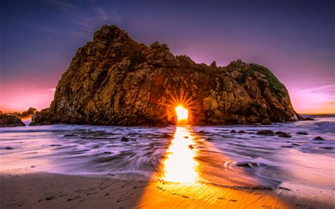 Download wallpapers America, ocean, sunset, ock, cliff, sun rays, arch ...