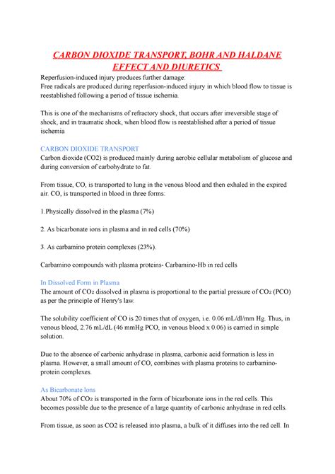 Carbon Dioxide Transport, BOHR AND Haldane Effect AND Diuretics - CARBON DIOXIDE TRANSPORT, BOHR ...