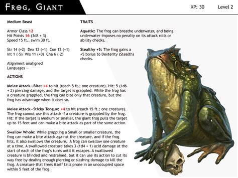 DnD-Next-Monster Cards-Frog Giant by dizman on DeviantArt