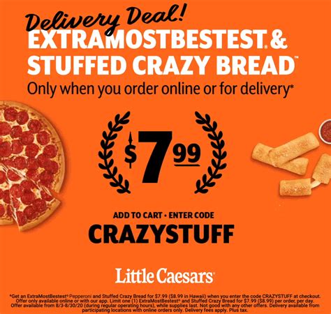 Pepperoni pizza + stuffed crazy bread = $8 at Little Caesars via promo code CRAZYSTUFF # ...