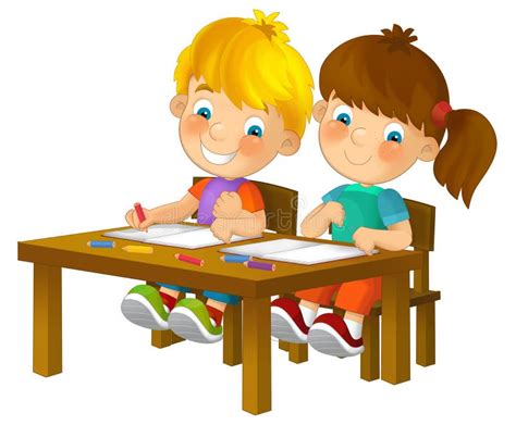 Cartoon Kids in School Desk - Isolated Stock Illustration - Illustration of girl, desk: 66653828