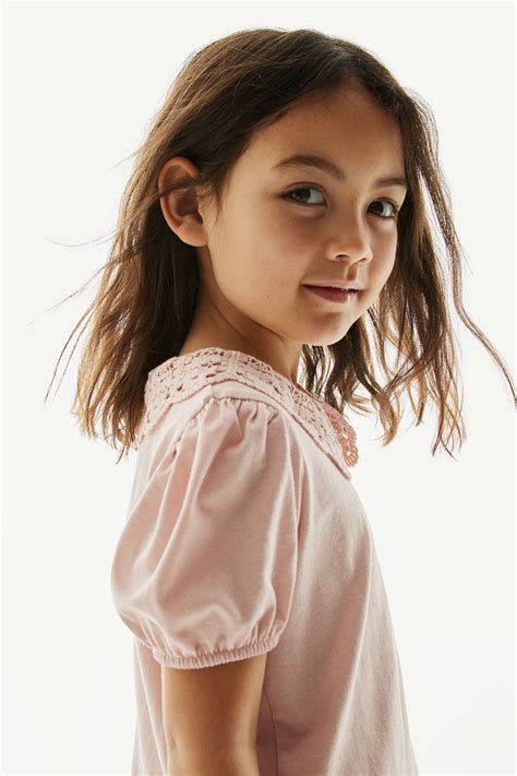 Collared jersey top - Round neck - Short sleeve - Light dusty pink - Kids | H&M GB