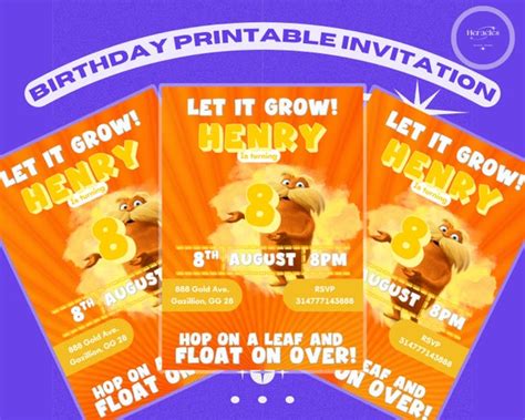 The Lorax Birthday Printable Invitation, the Lorax Birthday Invite ... - Worksheets Library