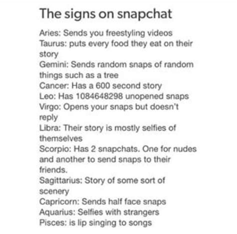 Zodiac Signs - The signs on snapchat - Wattpad