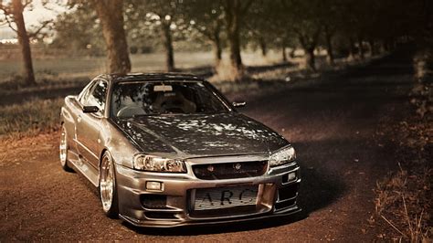 HD wallpaper: silver coupe, road, tuning, Nissan, GT-R, Skyline, R34 ...