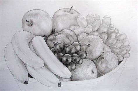 Still Life Bowl Of Fruit Drawing - Rectangle Circle