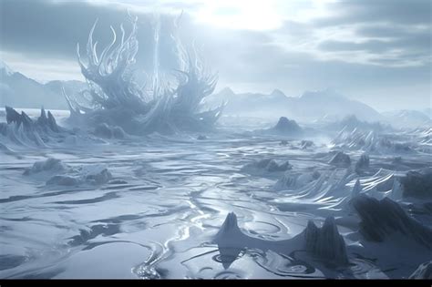 Premium AI Image | Arctic landscape populated by fantastical ice creatures