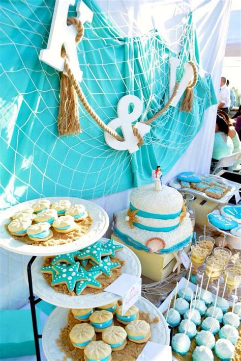 Beach themed wedding shower, Beach theme wedding, Wedding dessert table