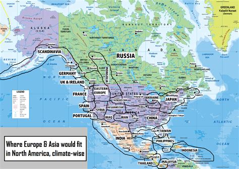 If Europe & Asia were in North America, where would the countries fit, climate-wise [OC ...