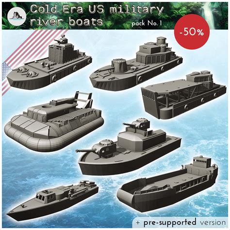 Cold Era US military river boats pack No. 1 - Wargaming3D