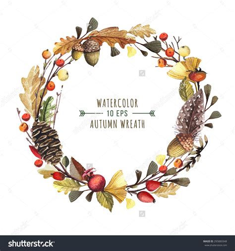 Vector Wreath Autumn Leaves Fruit Watercolor Stock Vector (Royalty Free) 295889348 ...