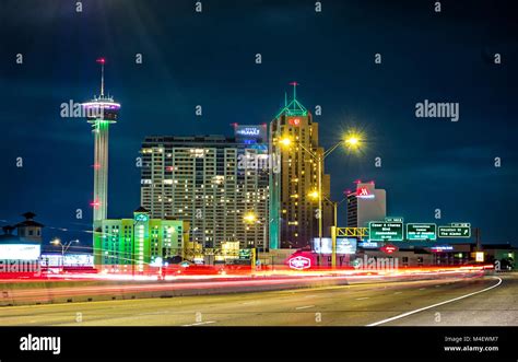 san antonio texas cityscape skyline and traffic commute at night Stock ...