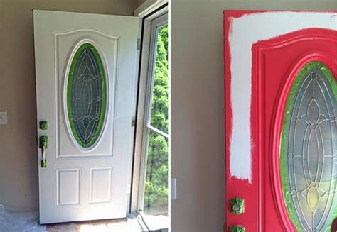 Painting an oval stained glass front door bright red...REALLY transformed it! | Painted front ...