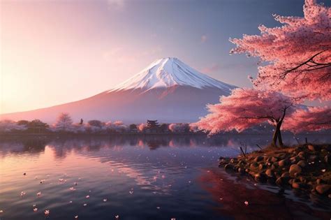 Premium AI Image | Tourist attraction Mount Fuji and cherry blossoms ...