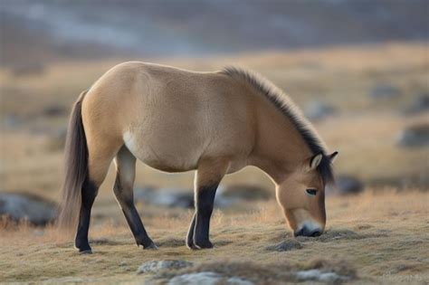 Premium AI Image | Przewalski's wild horse grazing