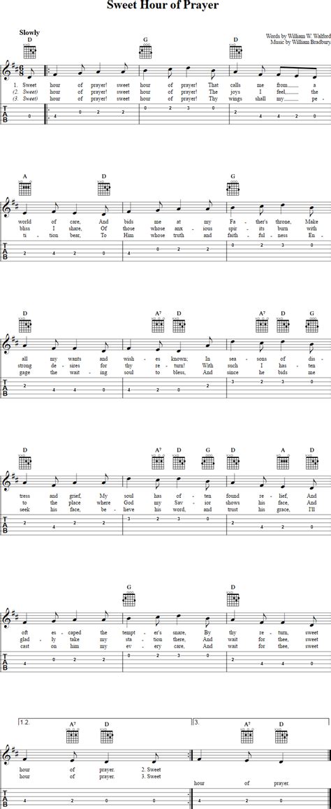 Sweet Hour of Prayer: Chords, Sheet Music, and Tab for Guitar with Lyrics | Sweet hour of prayer ...