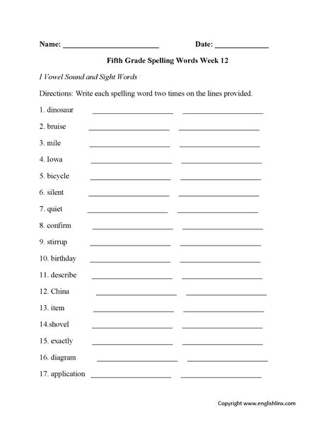 Spelling Worksheets | Fifth Grade Spelling Worksheets